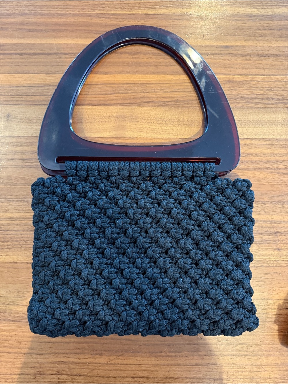 Vintage Macrame purse  w/ Tortoise Handle